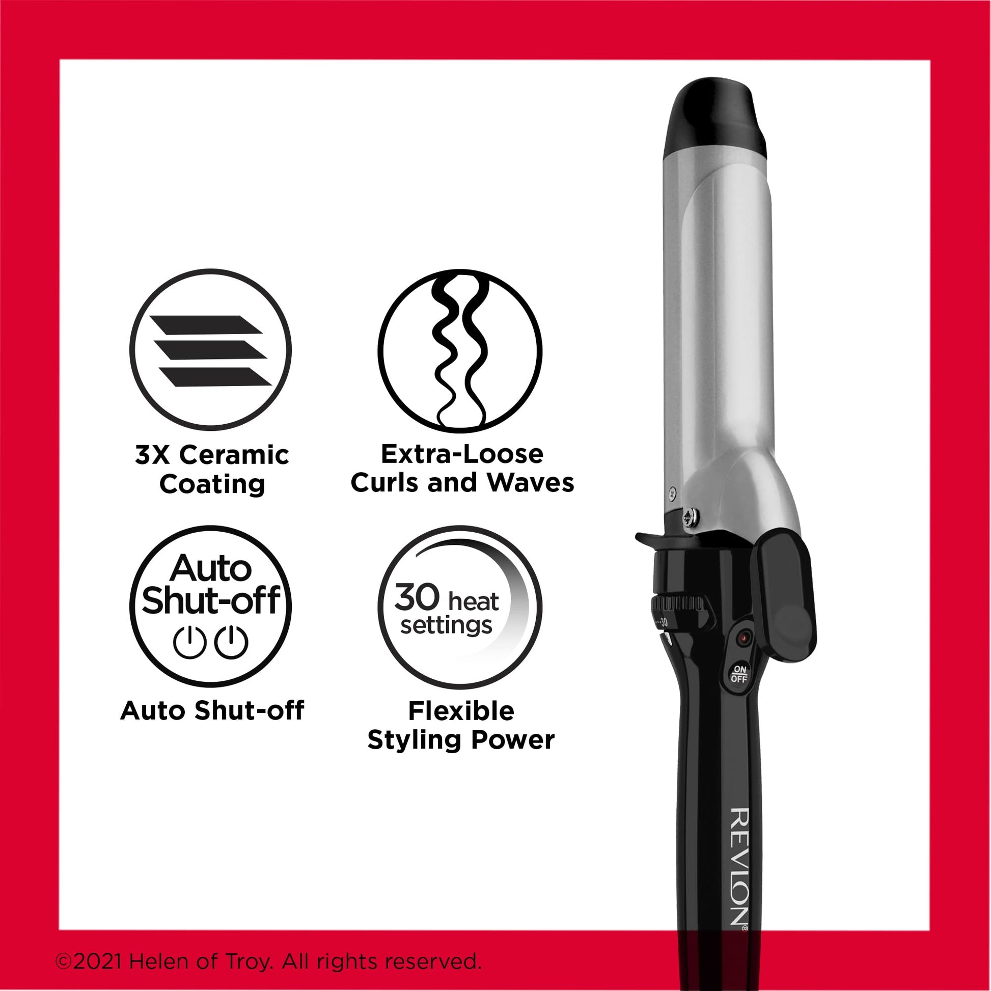 Ergonomic handle and thumb lever detail of the Revlon triple ceramic professional curling iron.