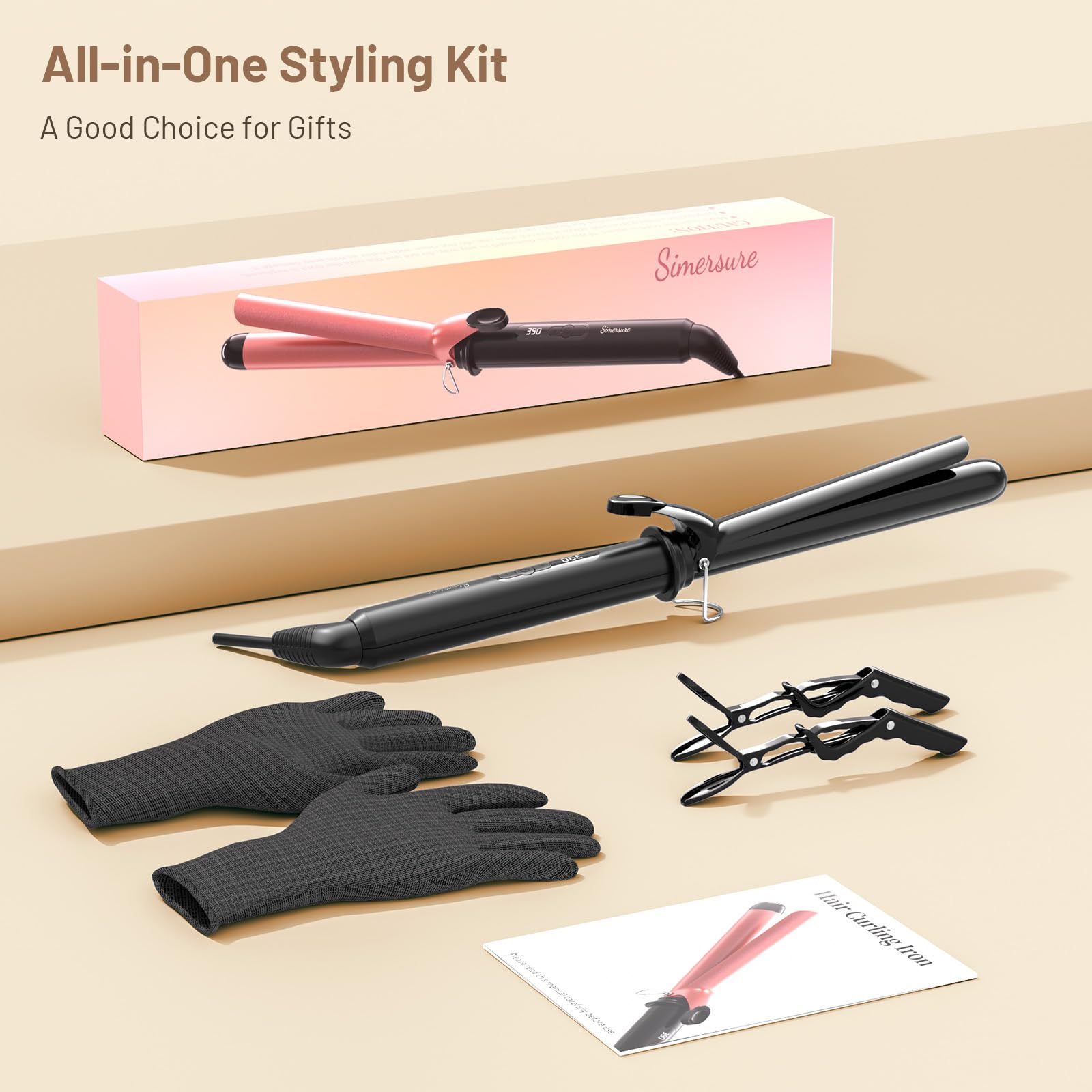 SimerSure 1 inch hair curling iron standing securely on its non slip fixed base
