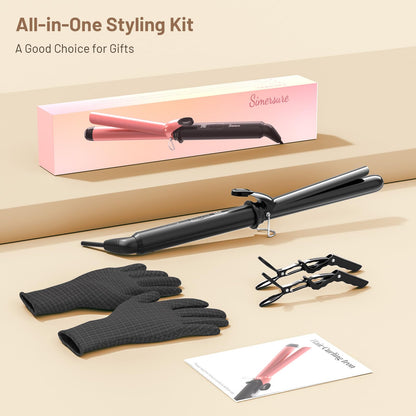 SimerSure 1 inch hair curling iron standing securely on its non slip fixed base