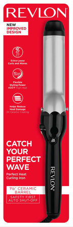 Full packaging view of the imported Revlon perfect heat extra loose waves styling wand.