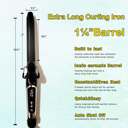 Tourmaline ceramic curling wand showing digital LCD display settings