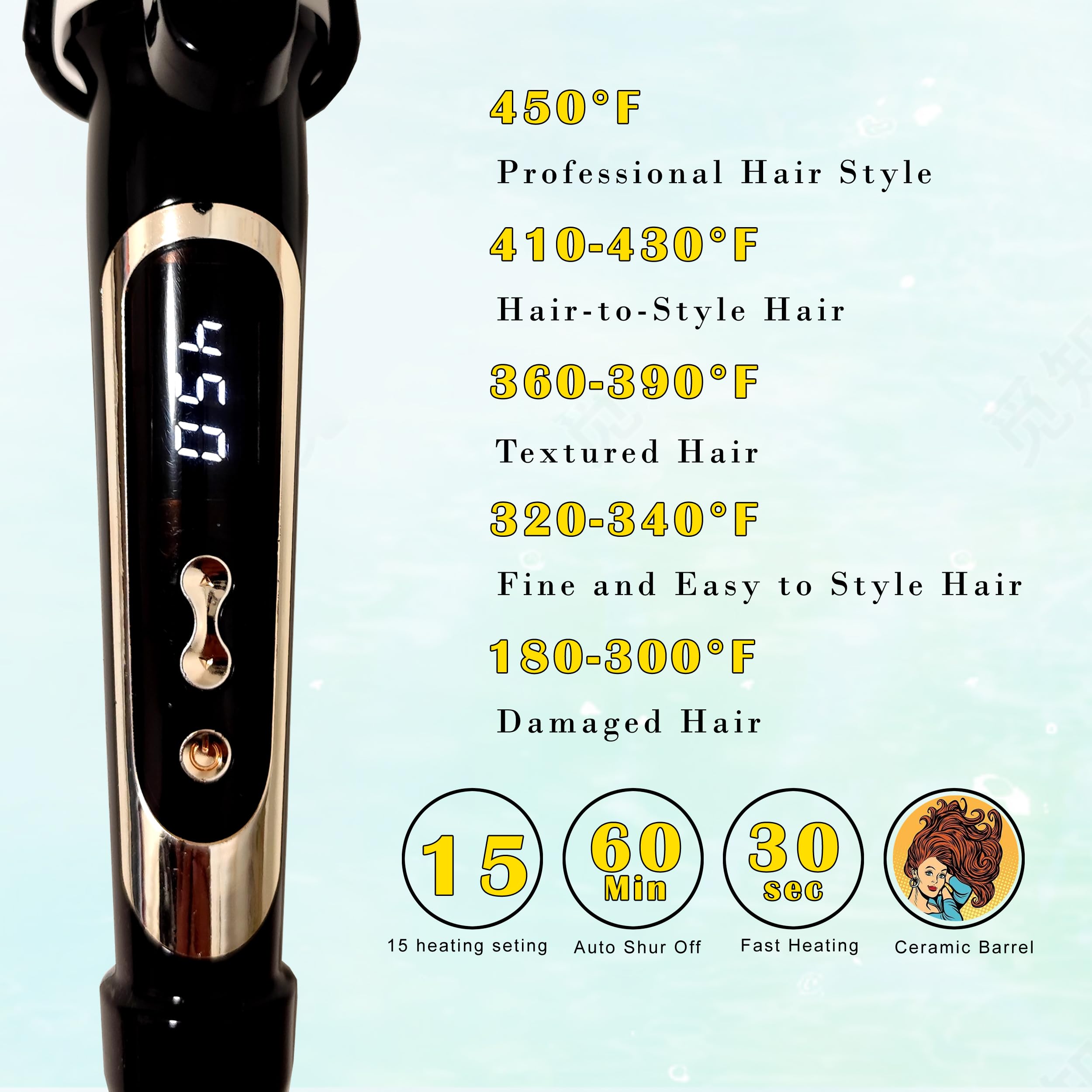 Salon grade styling iron for long and medium hair types