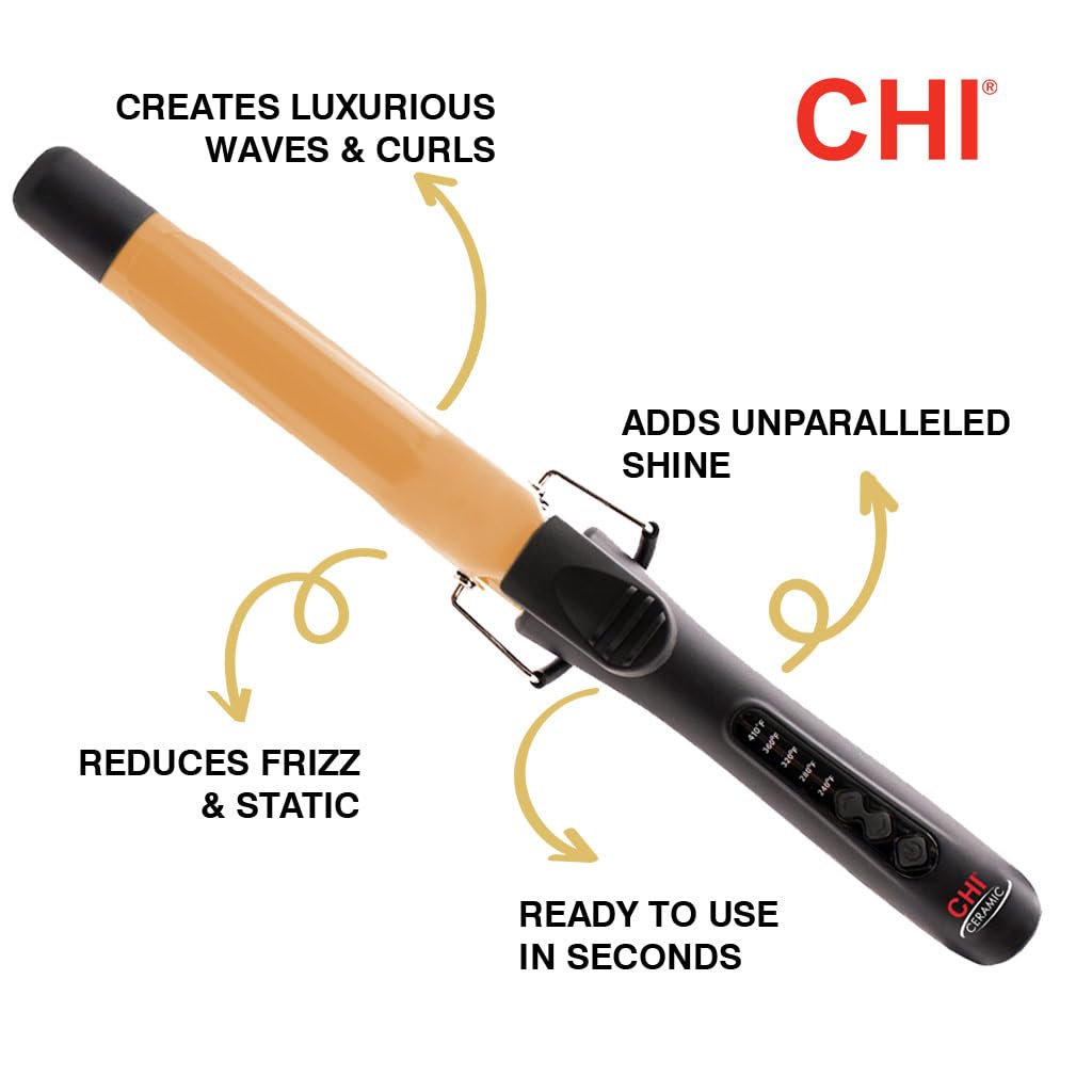 CHI hair curler adjustable digital temperature display screen and power buttons close up