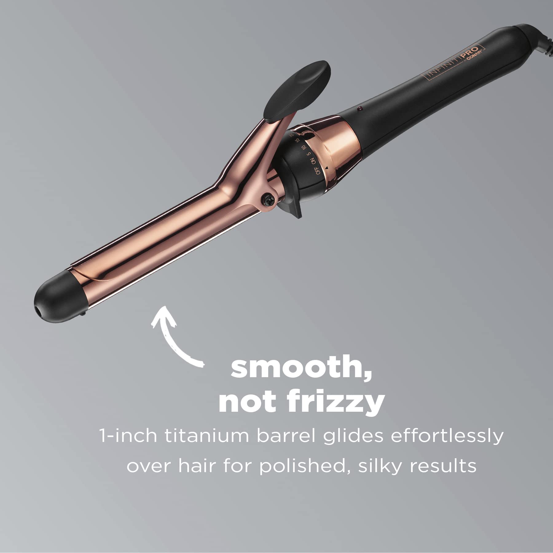 Conair 1-inch titanium curling iron profile view displaying the digital heat control buttons