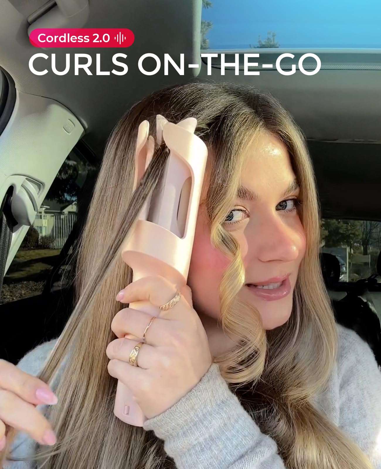 Rechargeable automatic rotating hair curler for beach waves with temperature buttons
