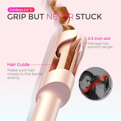 TYMO 2.0 automatic hair curler showing the tangle-free smart motor opening