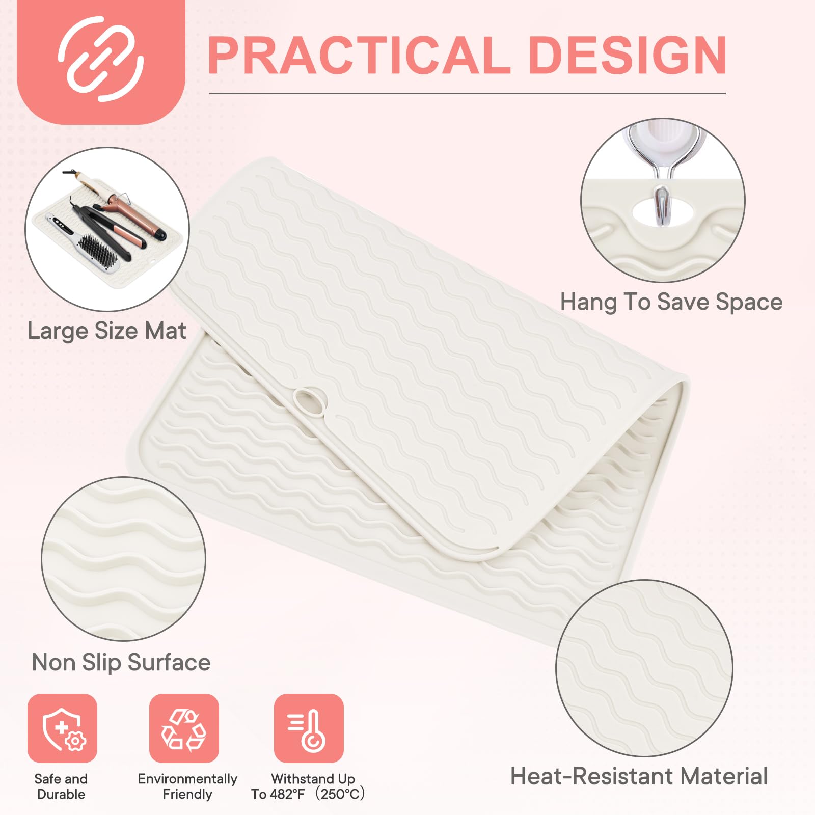 Close up view of the unique anti slip wavy texture on the Suafrnut heat resistant silicone styling pad