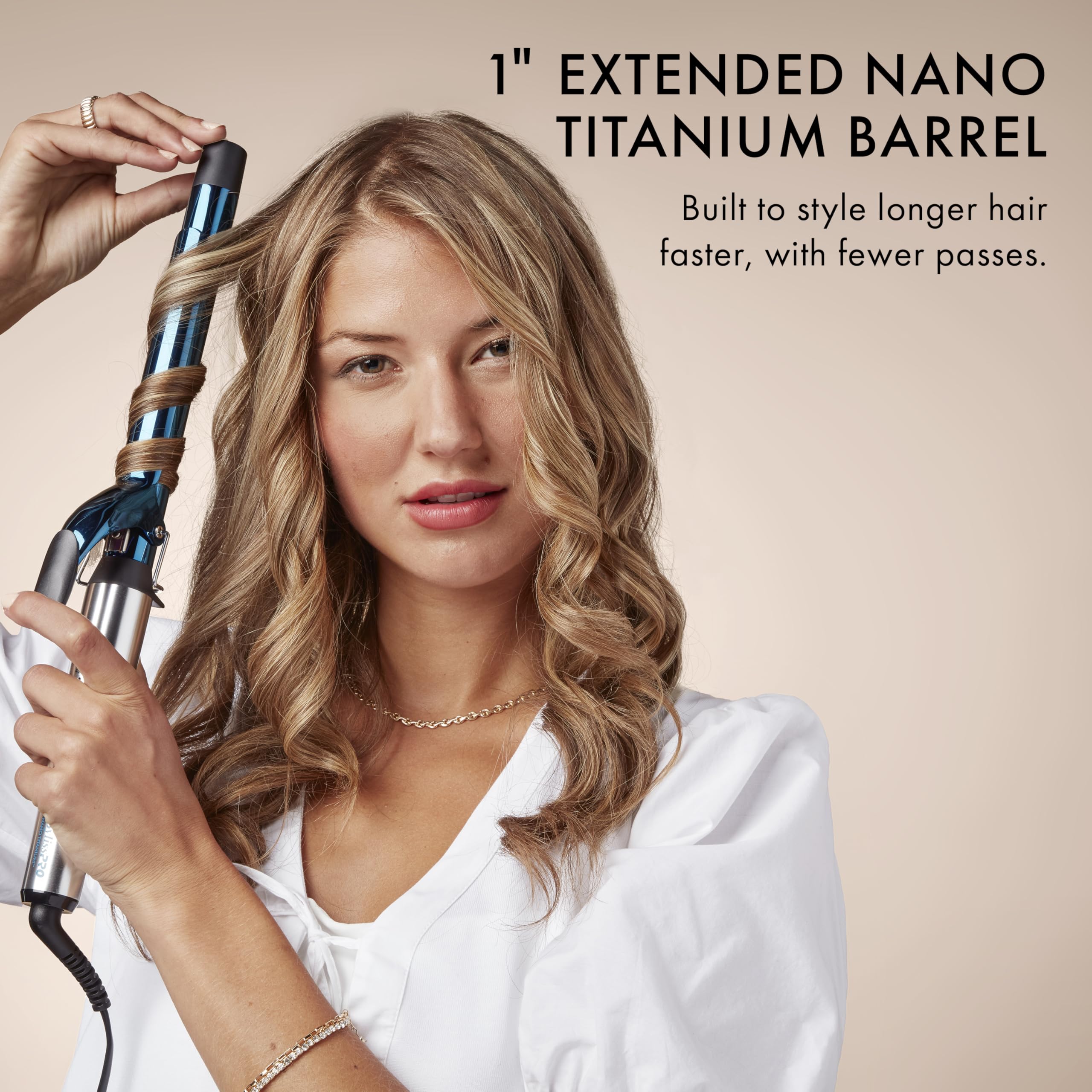 BaBylissPRO long hair curler 1 inch blue titanium barrel close up view