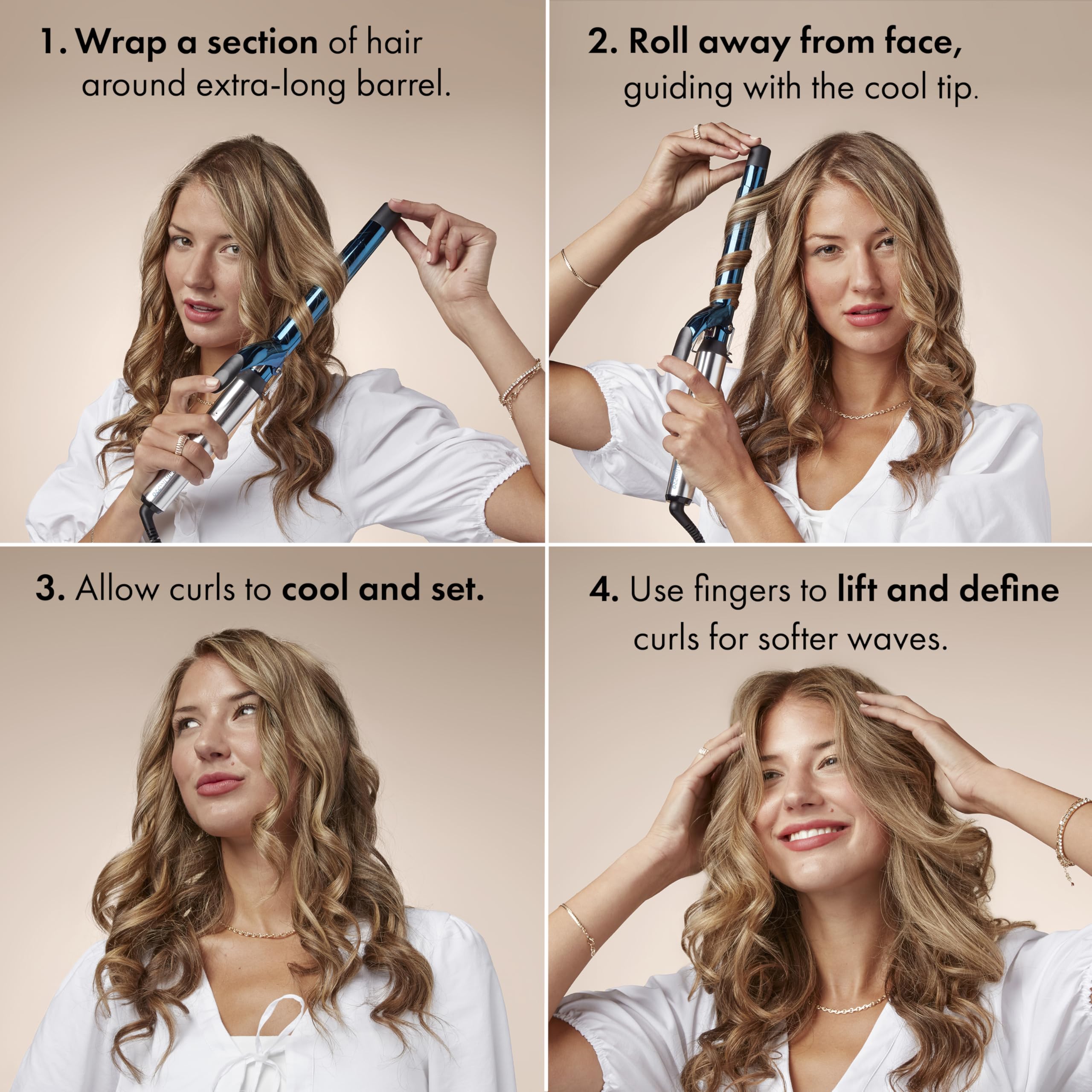 Premium nano titanium hair curling tong for long hair lengths lifestyle placement