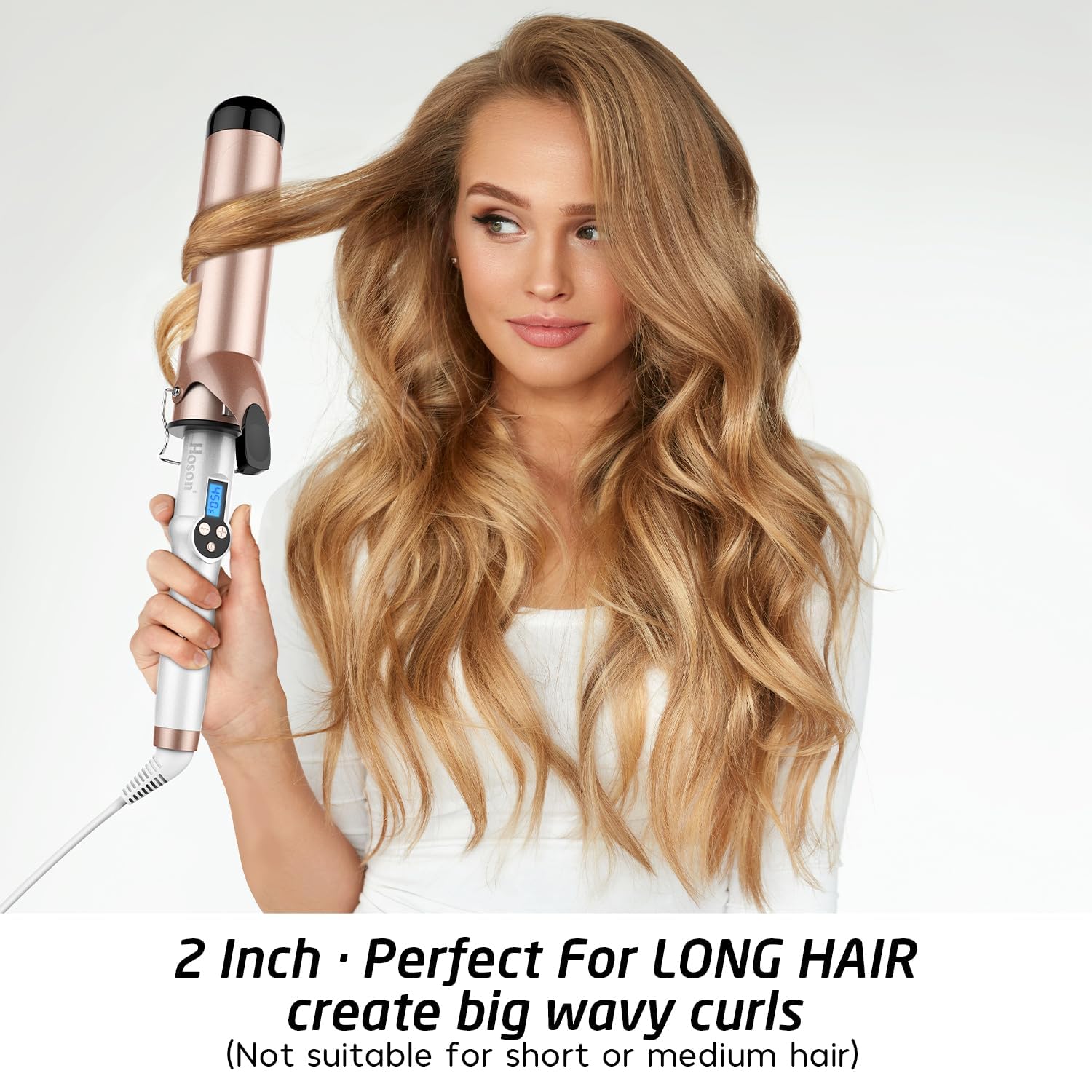 Hoson long barrel ceramic tourmaline hair curling wand with heat resistant glove