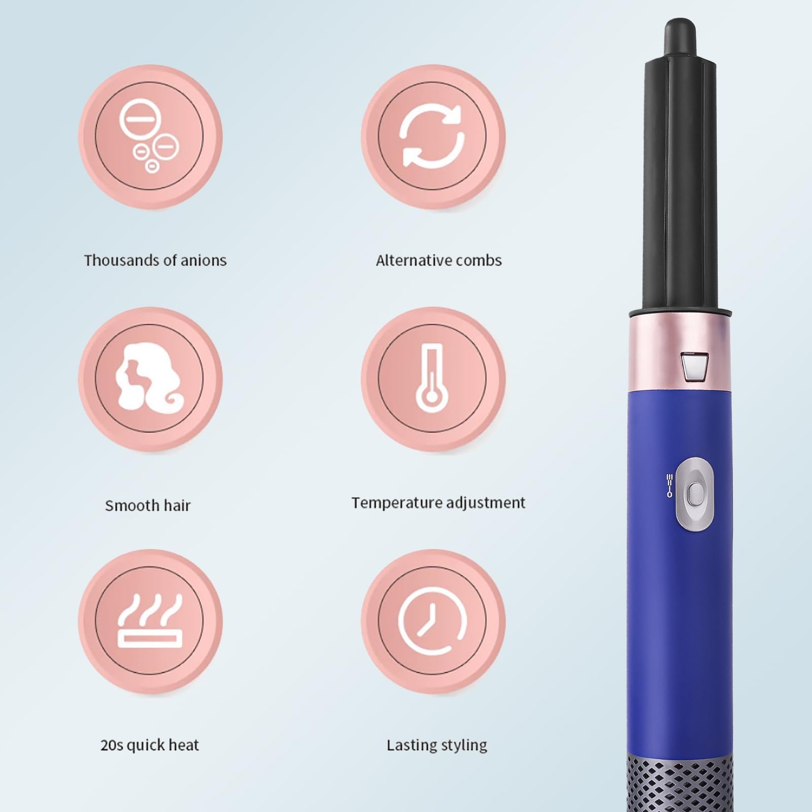 Close up view of the temperature control buttons and digital heat indicators on the JMADENQ hair styler handle.