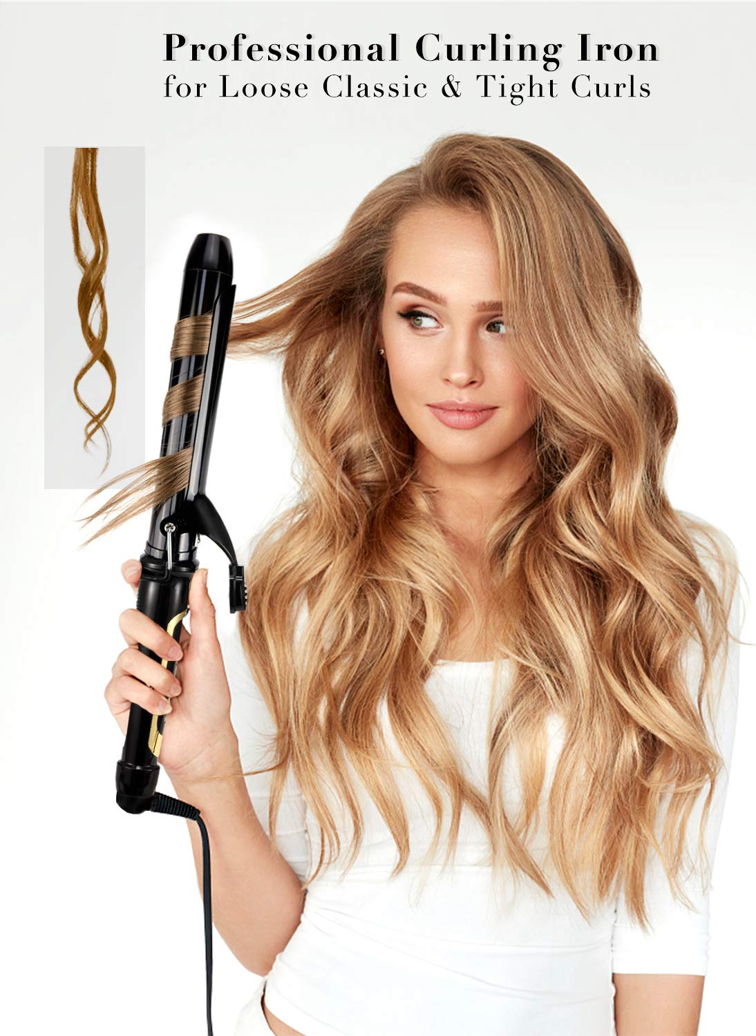 LANVIER professional hair curler side view highlighting the classic spring clamp mechanism.