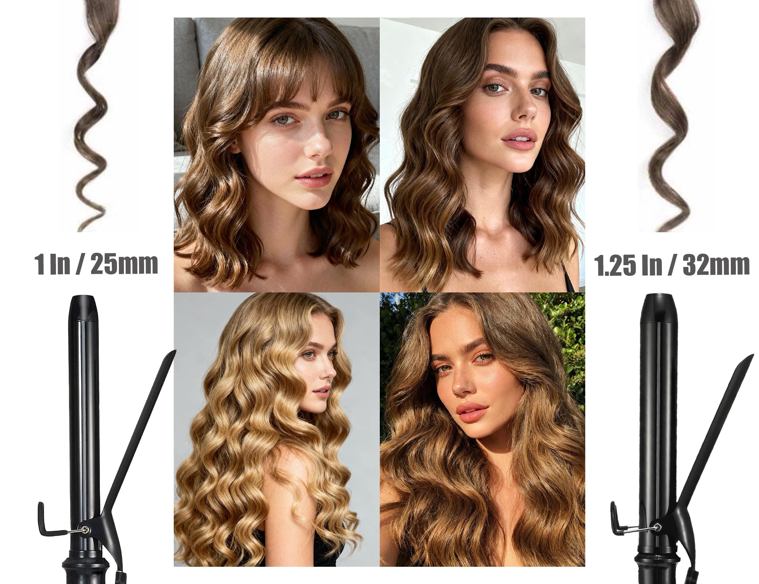 LANVIER one and a quarter inch hair waving tool detailing the digital temperature selection buttons.