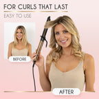 Premium gold ceramic barrel of the ELLA BELLA curling wand close up