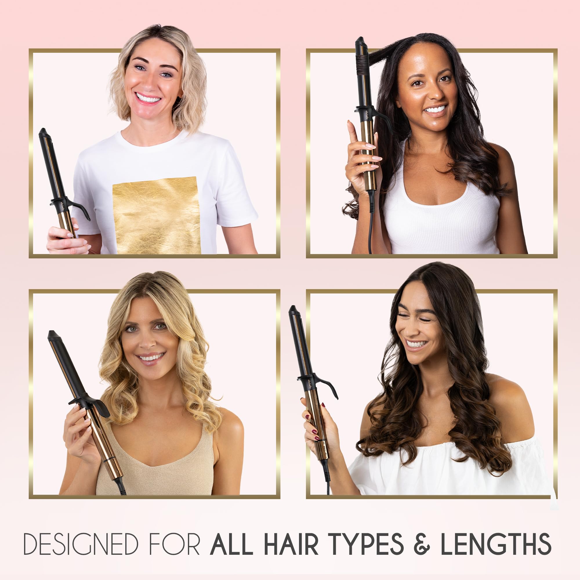 Tail rotating temperature control wheel on the ELLA BELLA curling iron