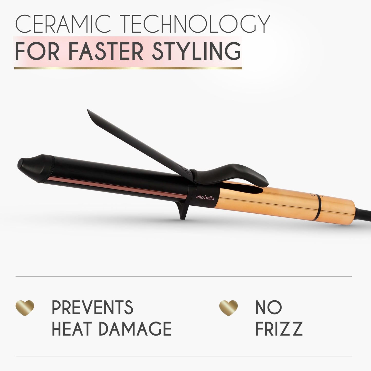 ELLA BELLA ceramic curler stored inside its protective heat resistant travel case