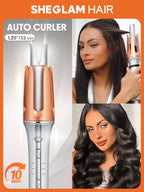 SHEGLAM automatic rotating hair curler control buttons and temperature indicator display