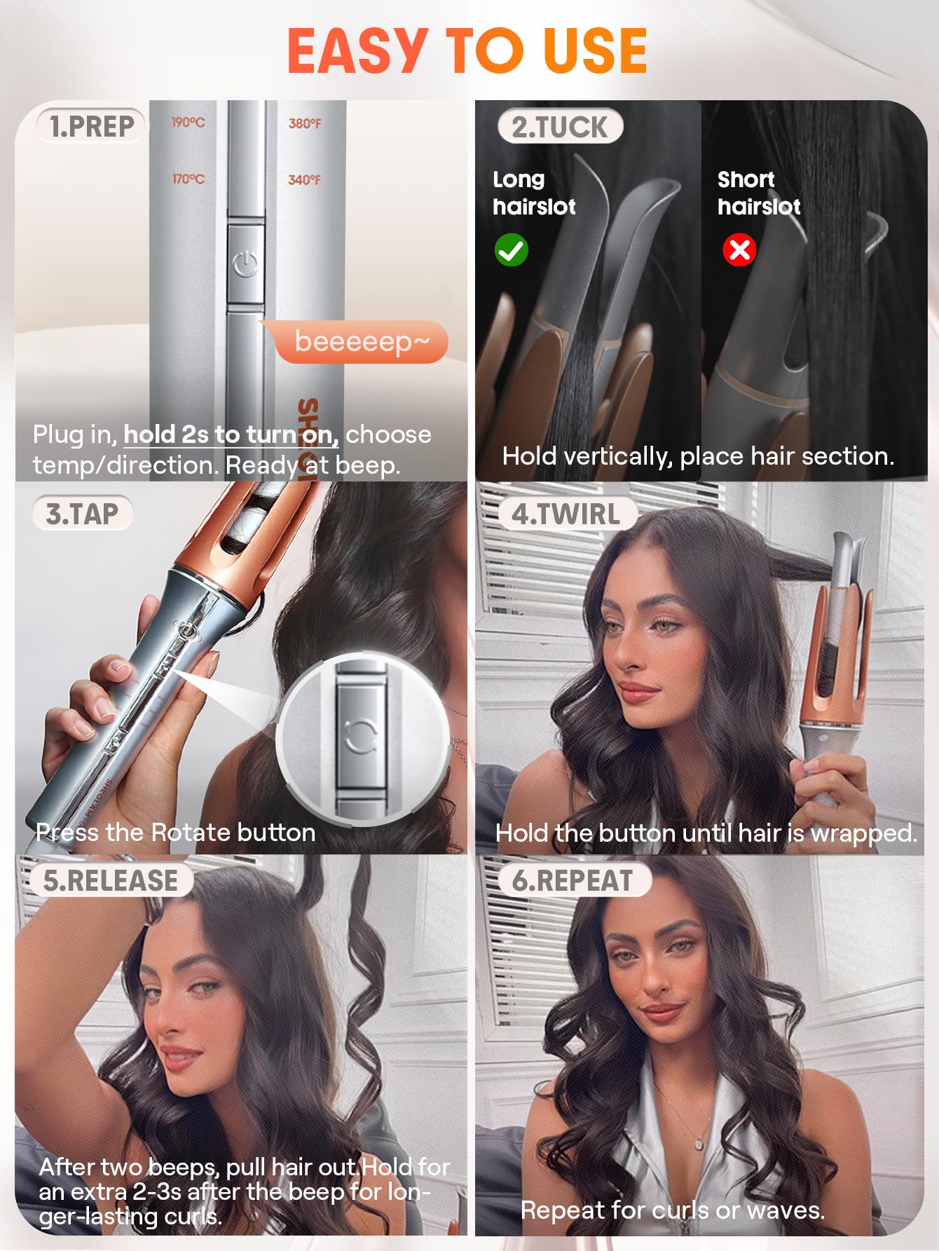 SHEGLAM one touch curler anti scald tip and safety mechanism close up view