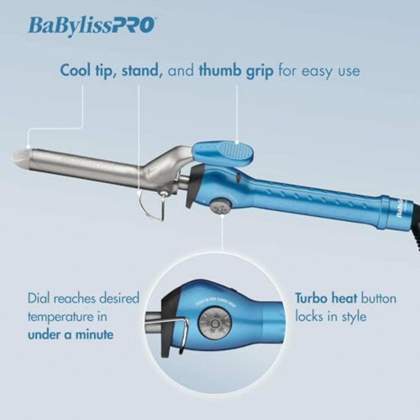 Professional stylist wand detail view demonstrating the heavy duty swivel cord attachment