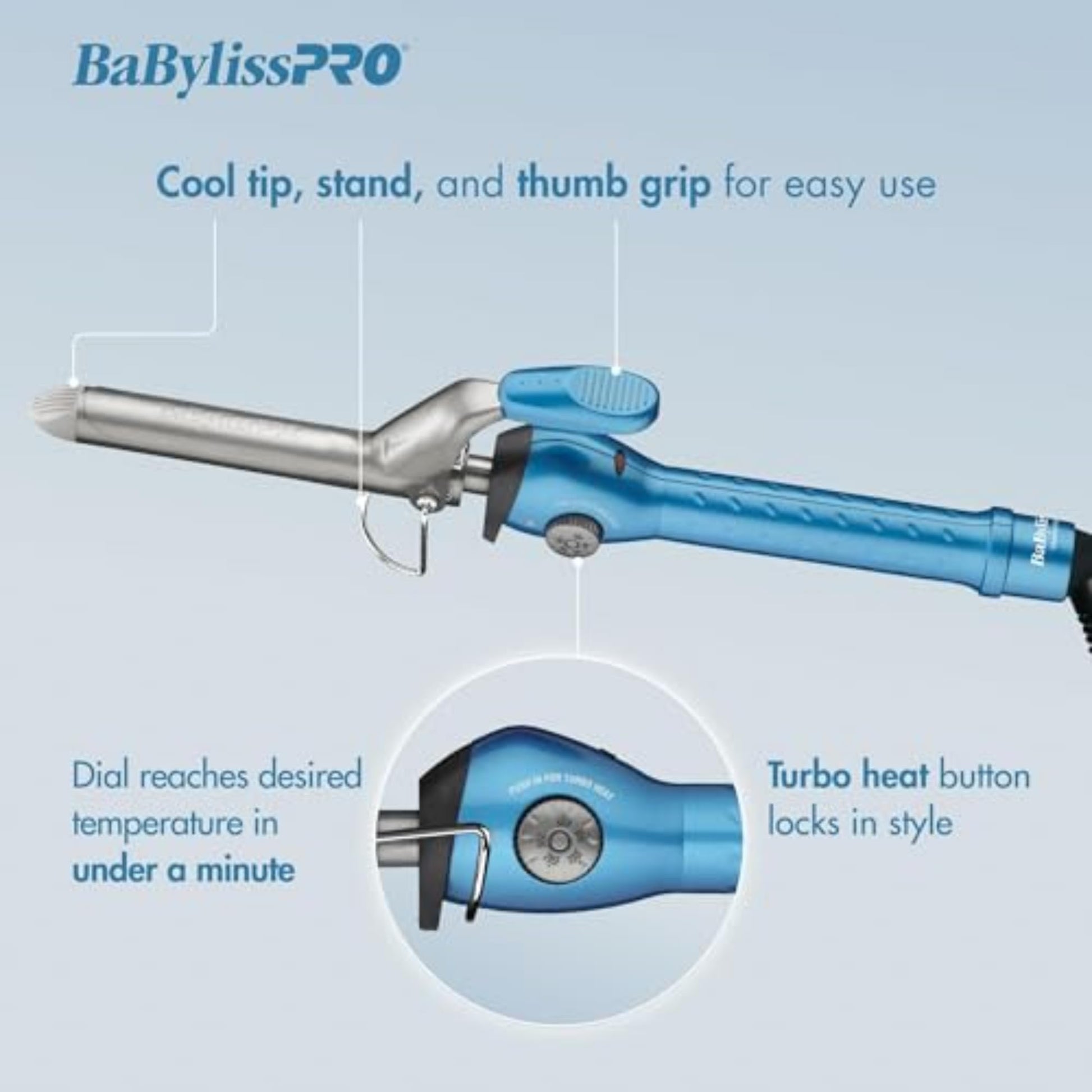Professional stylist wand detail view demonstrating the heavy duty swivel cord attachment