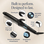 Angled perspective of the Bio Ionic Elite Pro styling collection 1.25 inch iron highlighting its sleek modern design.