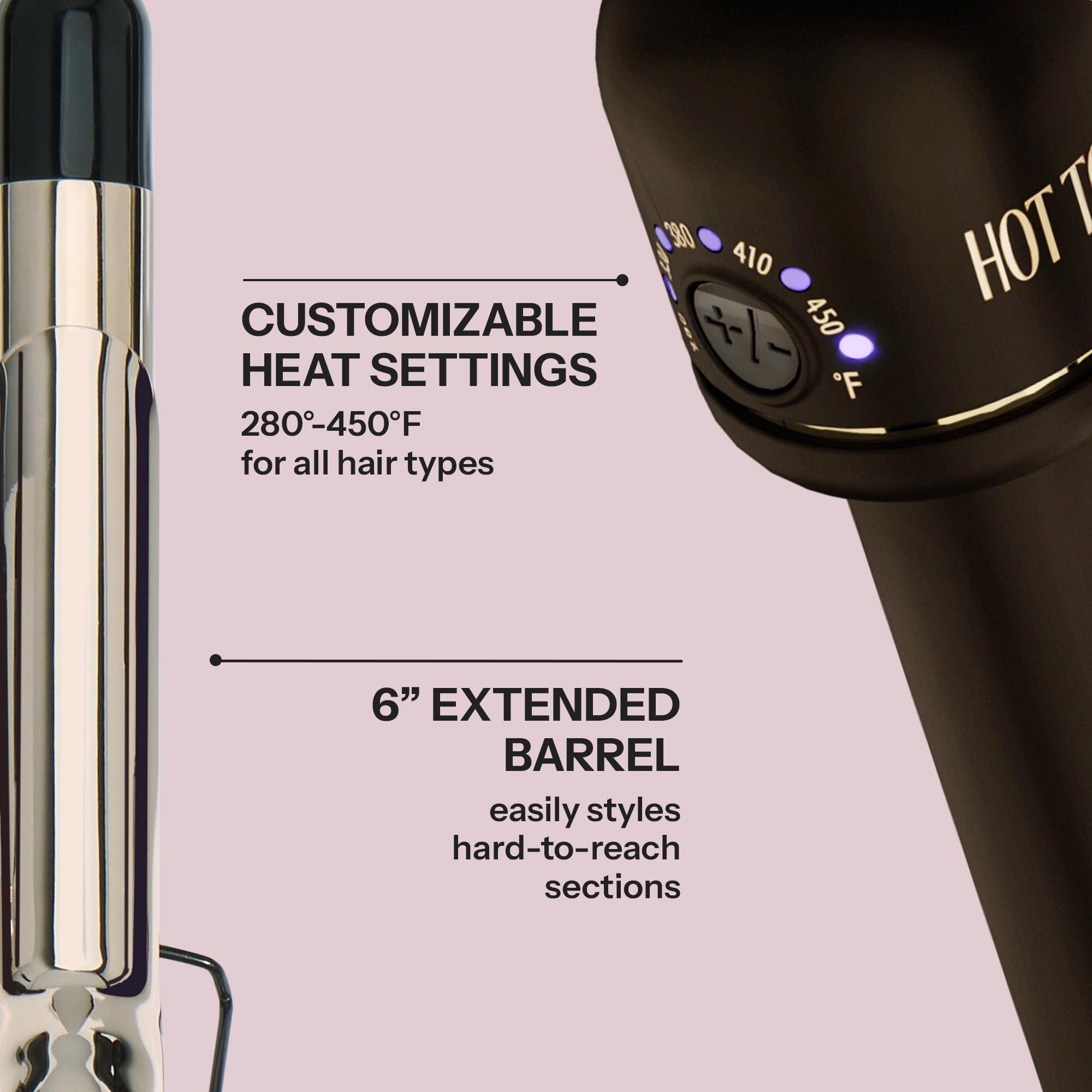 Hot Tools 24K Gold 2 Inch Curler standing upright on its safety stand.