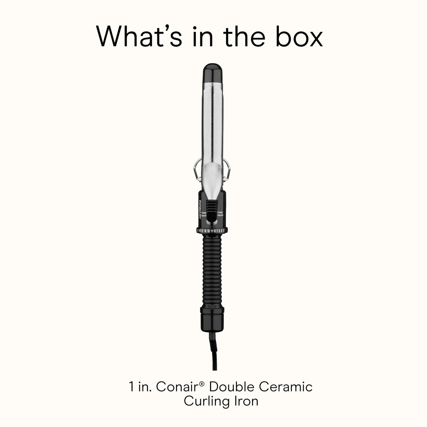 Conair dual voltage curling iron demonstrating the tangle free swivel power cable connection.