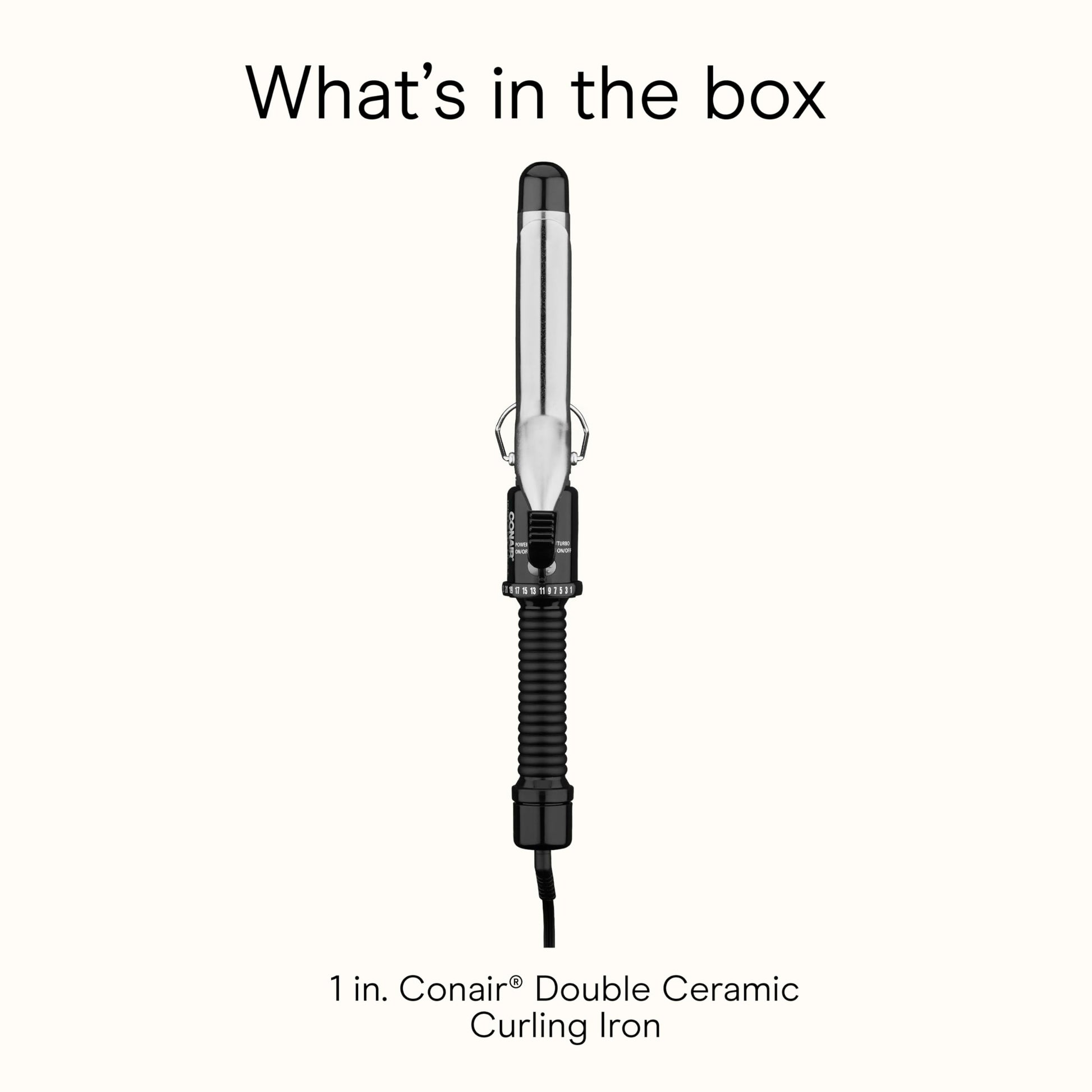 Conair dual voltage curling iron demonstrating the tangle free swivel power cable connection.