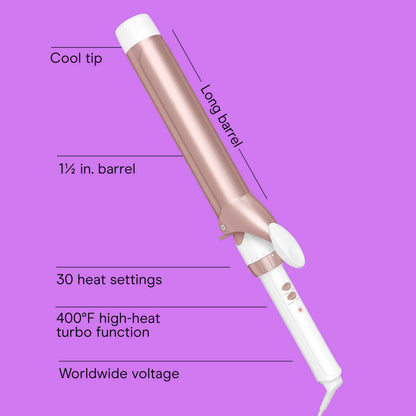 Side profile of the Conair 1.5 inch hair waver demonstrating the integrated control buttons and cool tip.
