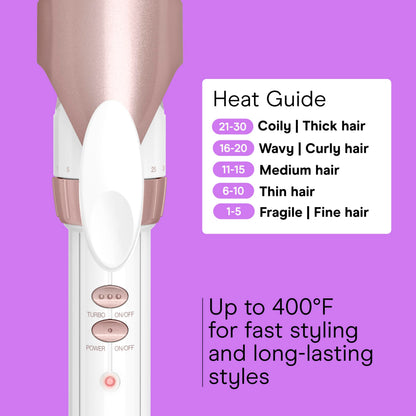 Conair long barrel curling iron being held to display the ergonomic handle grip and lightweight design.