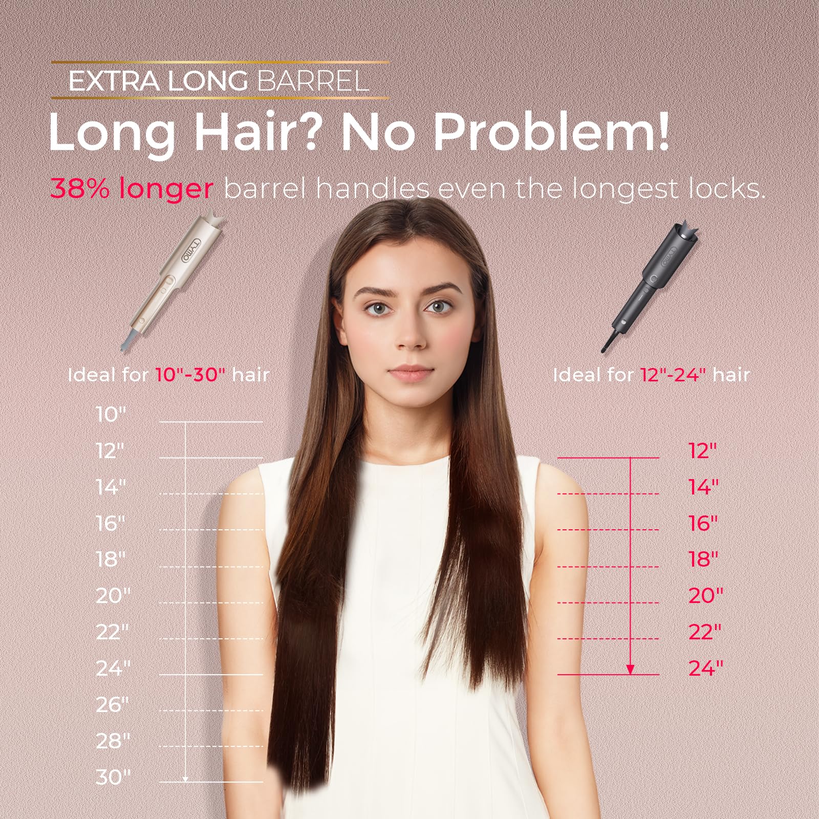 TYMO professional ionic curling wand displaying temperature controls and directional buttons