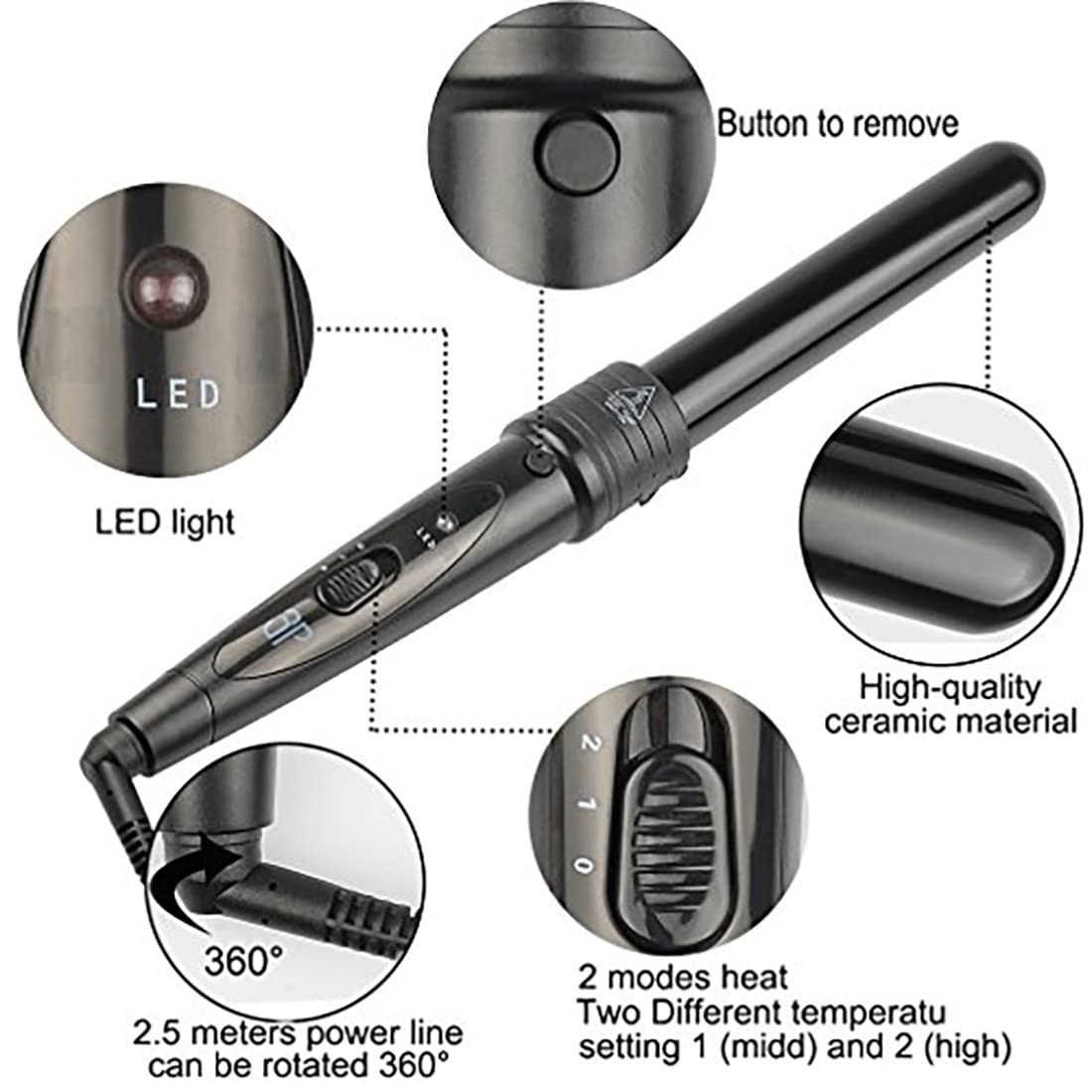 Close up of iMissiu tourmaline ceramic curling iron barrel