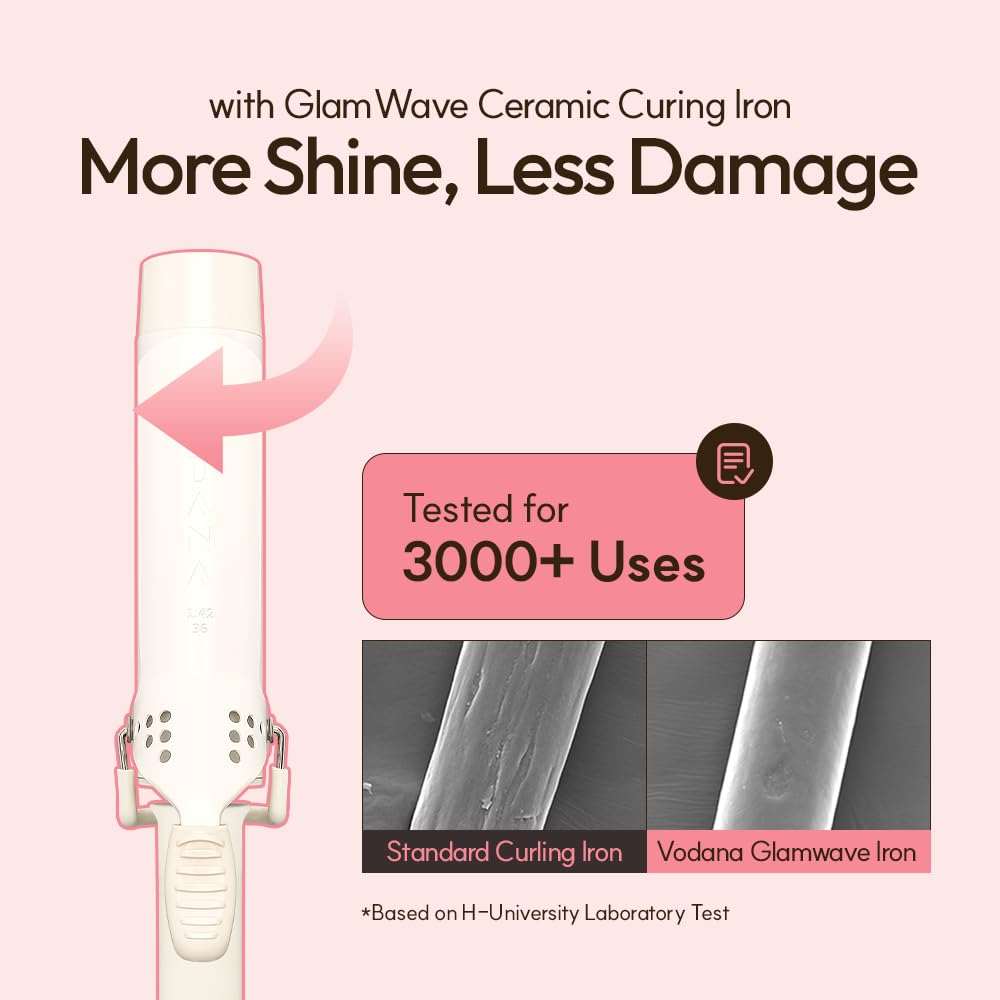 Side profile of Vodana GlamWave curling iron with safety stand
