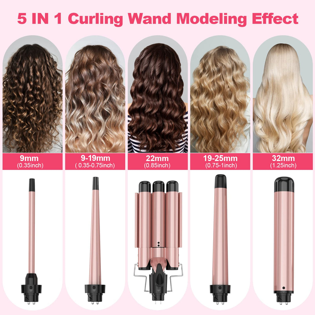Ushow ceramic tourmaline hair curler set in pink and black