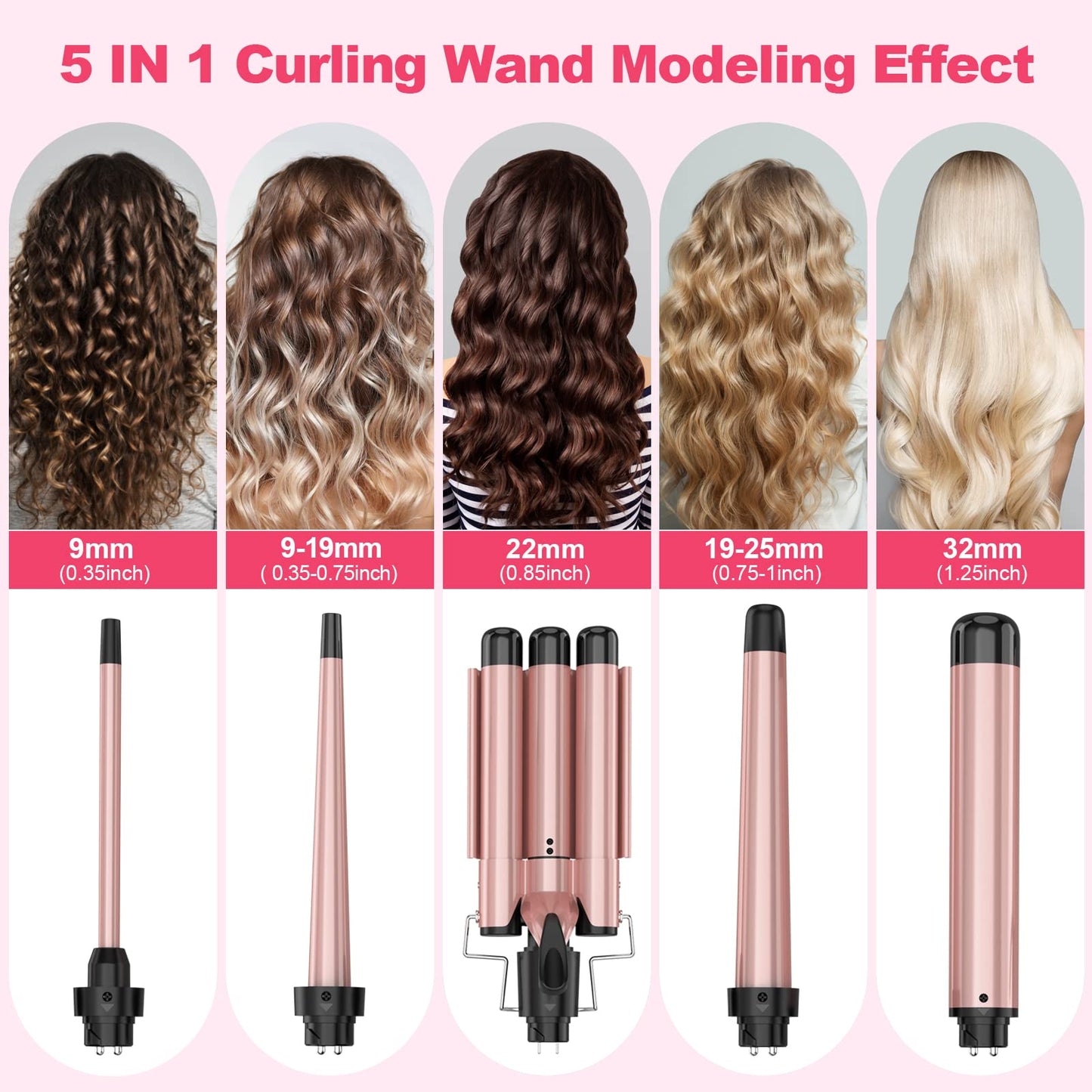 Ushow ceramic tourmaline hair curler set in pink and black