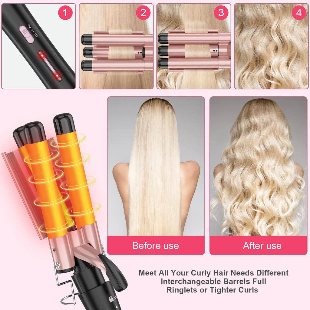 Close up of Ushow curling wand heating base and barrel attachment