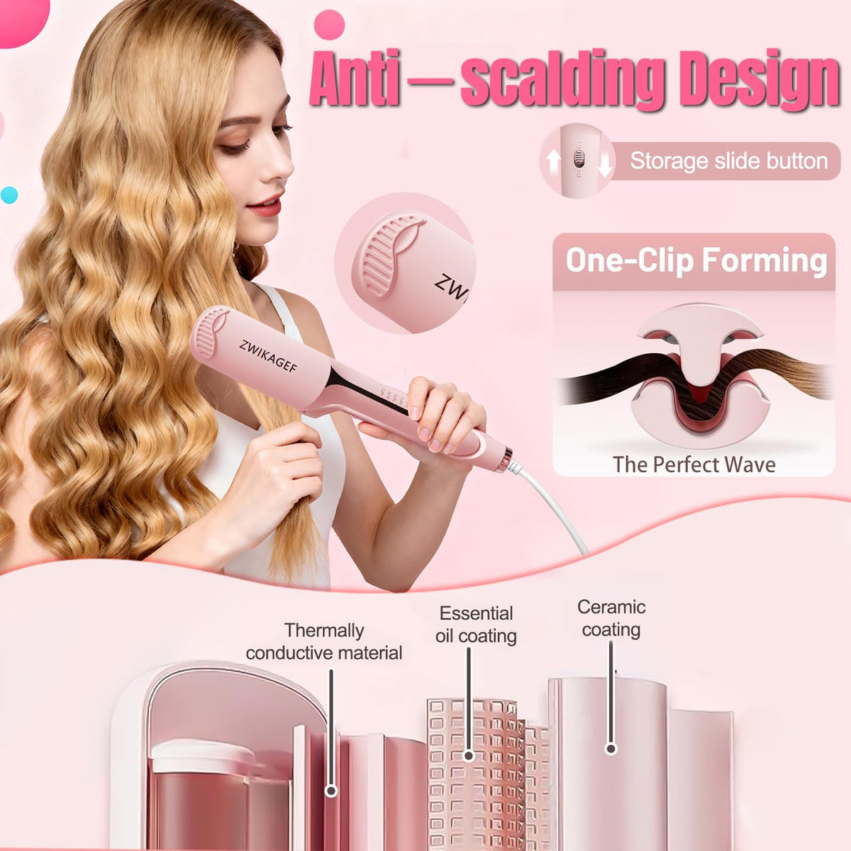 Zwikagef hair curling wand temperature control display
