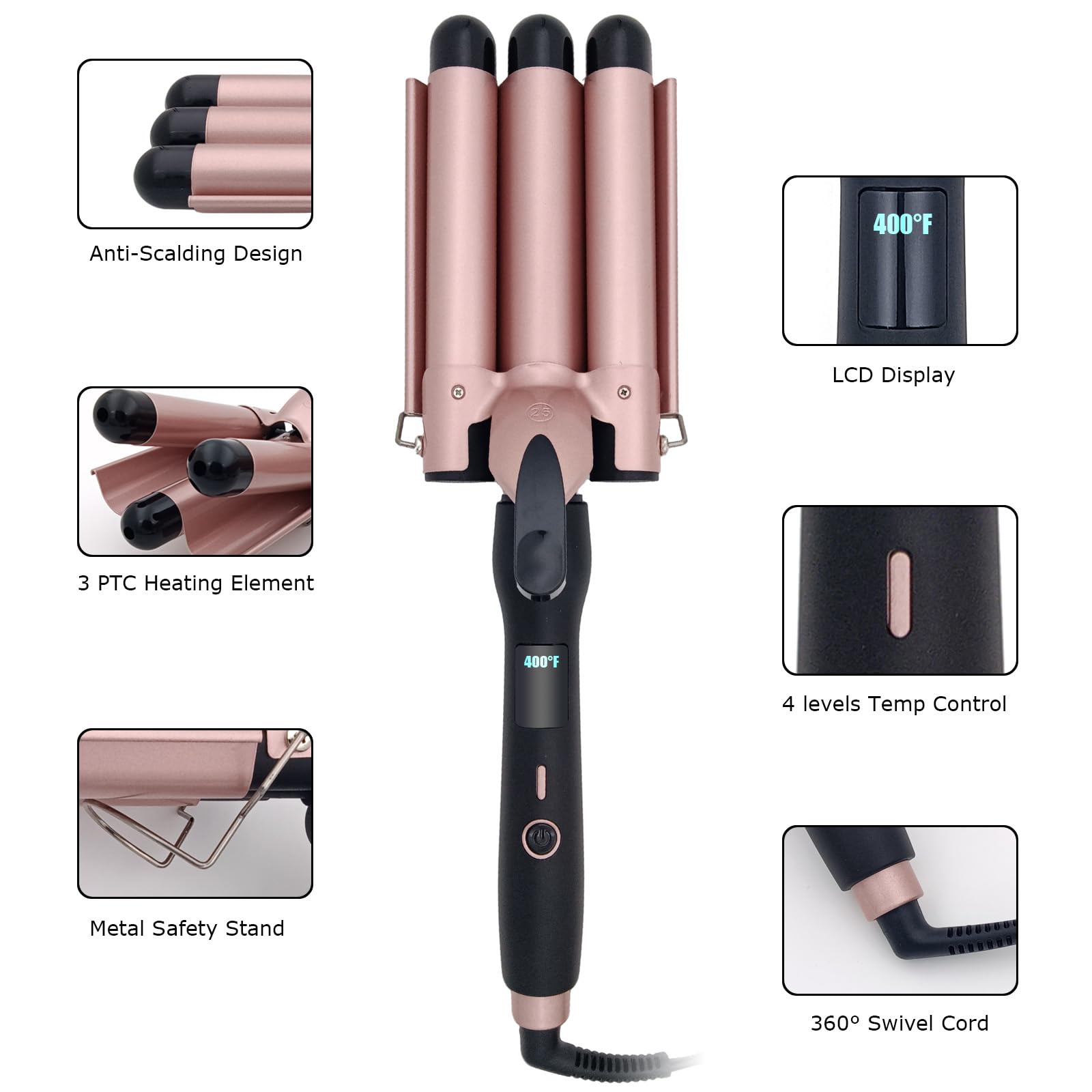 LCD temperature display screen on Mistcado hair curling tool