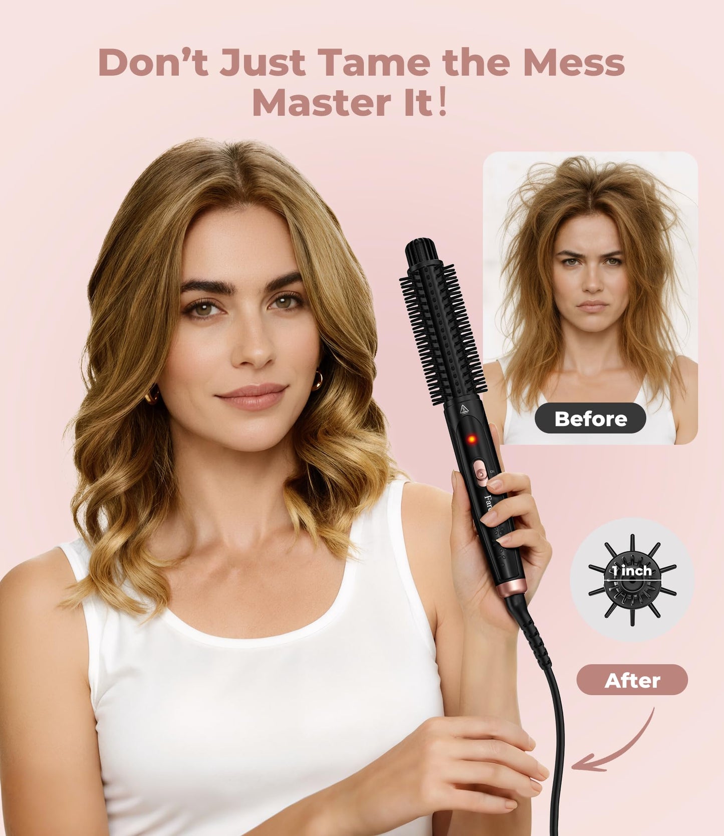 Close up of Farery thermal brush anti-scald hard bristles