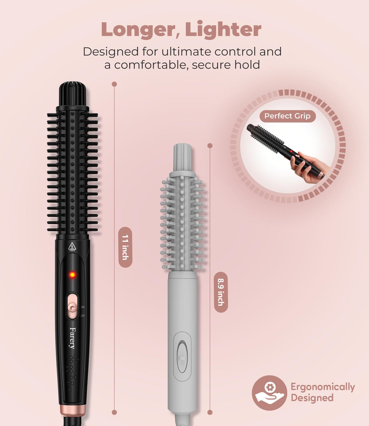 Farery curling iron brush showing 360 degree swivel cord