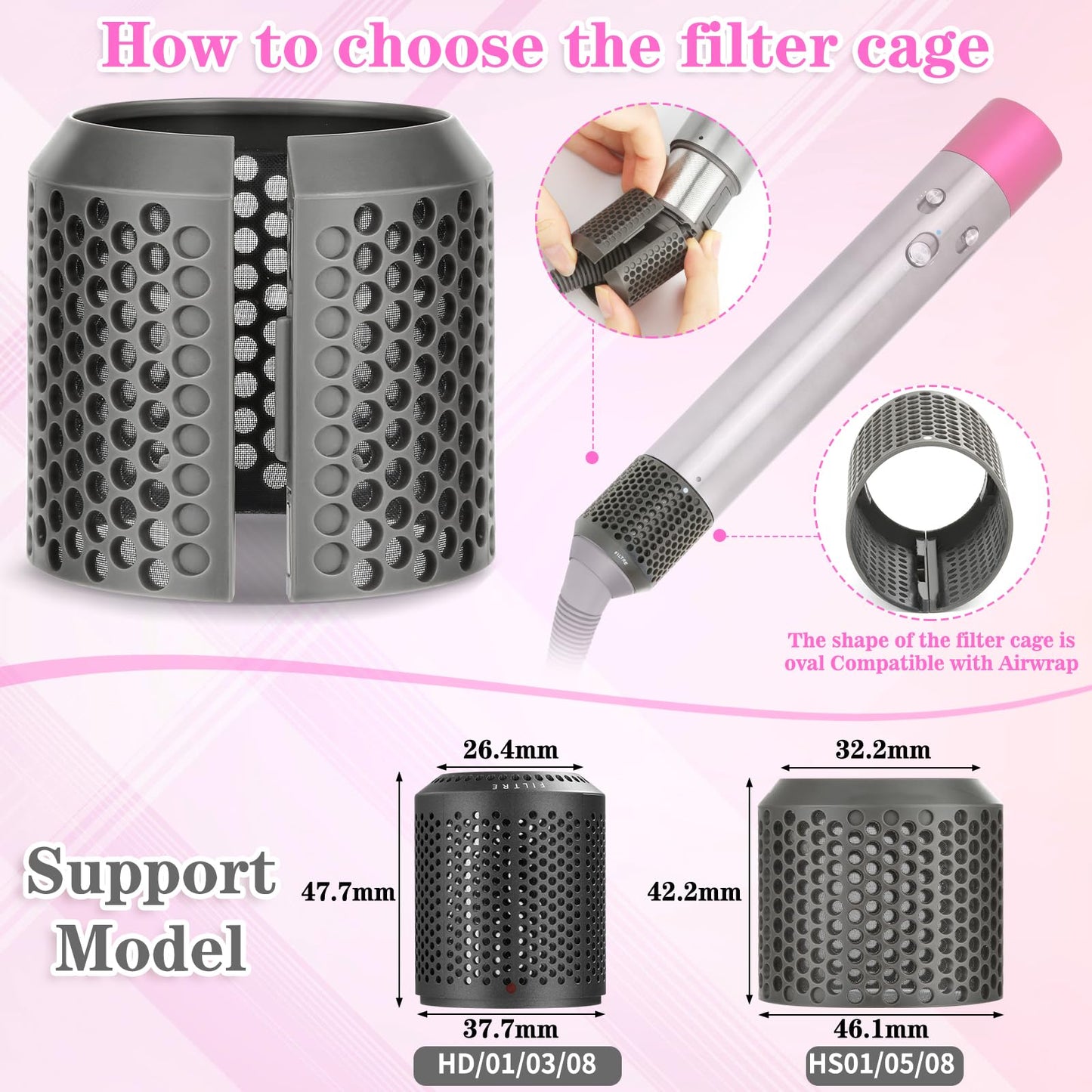 Magnetic filter cage replacement for Dyson Airwrap attached