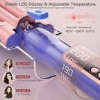 Close up of Brightup curling iron LCD temperature display and settings