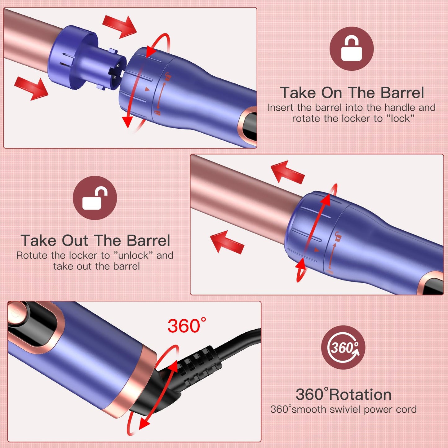Detailed view of the 360-degree swivel cord on the Brightup styling wand