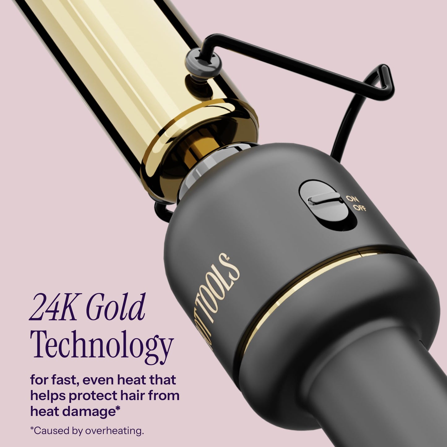 Close up of Hot Tools 1 inch gold curling wand barrel