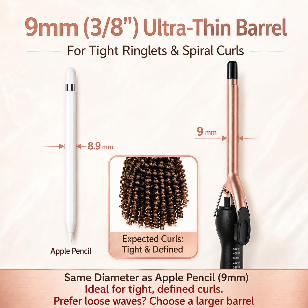 HCAH curling wand showing digital temperature control interface