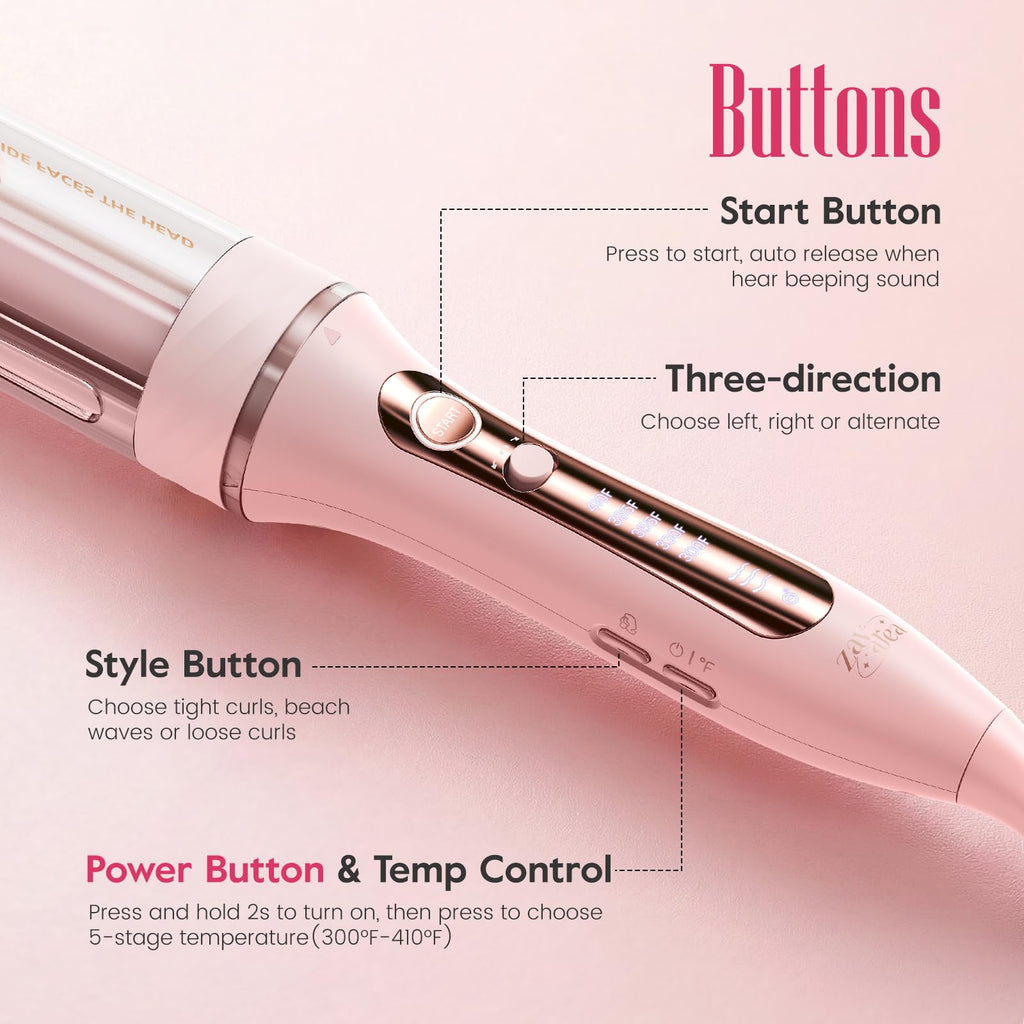 Zavarea curling wand safety shield and anti-scald design