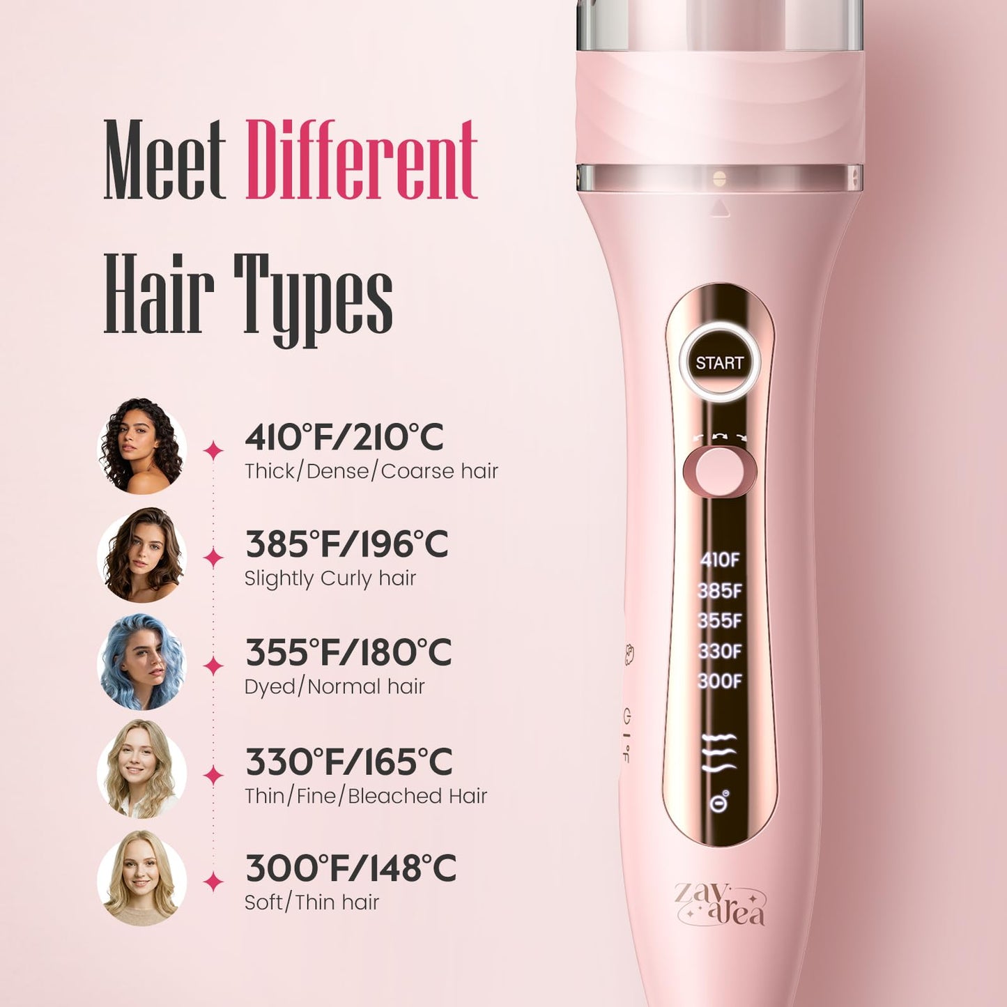 Zavarea rotating hair curler side profile for long hair
