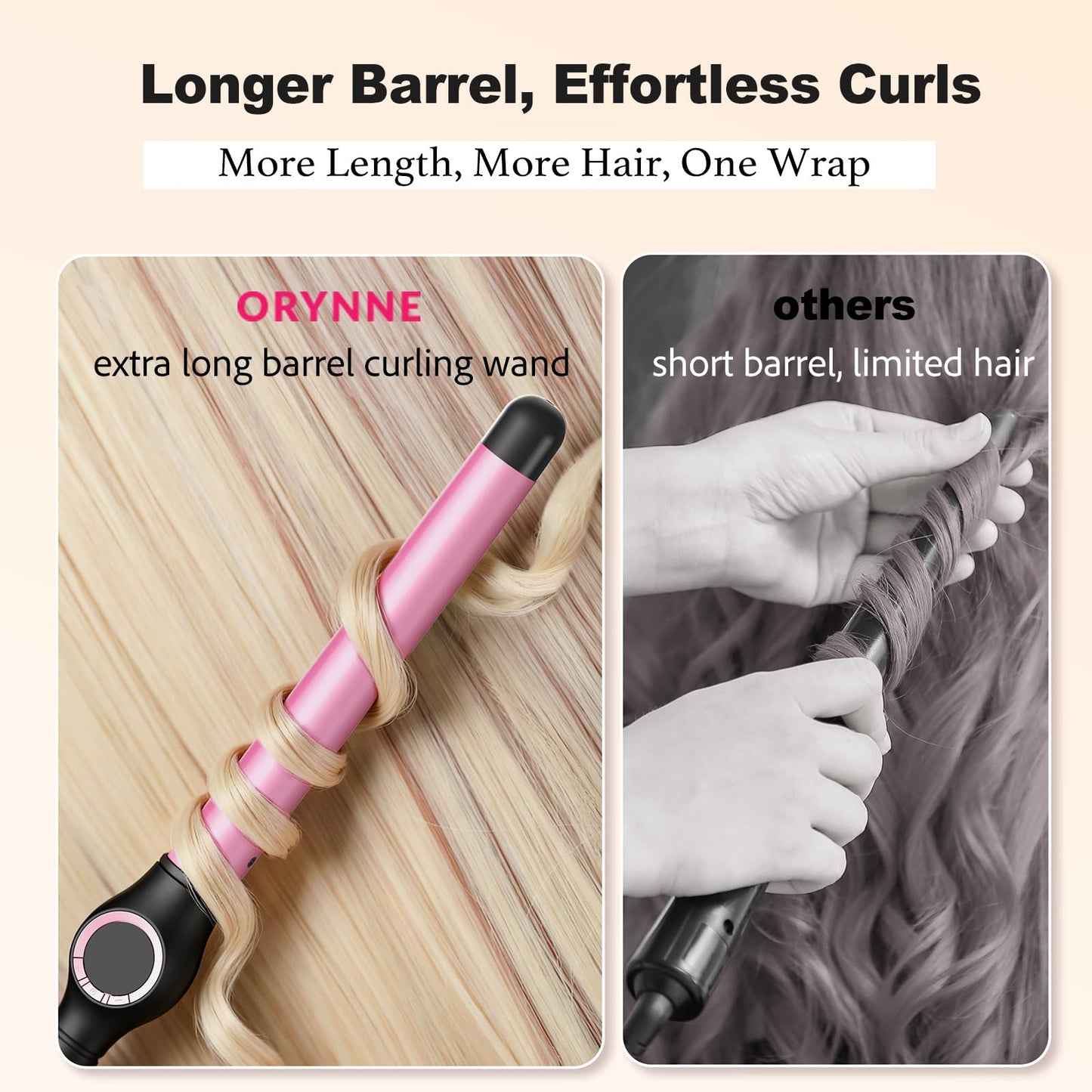 Side profile of Orynne extra long barrel curling wand