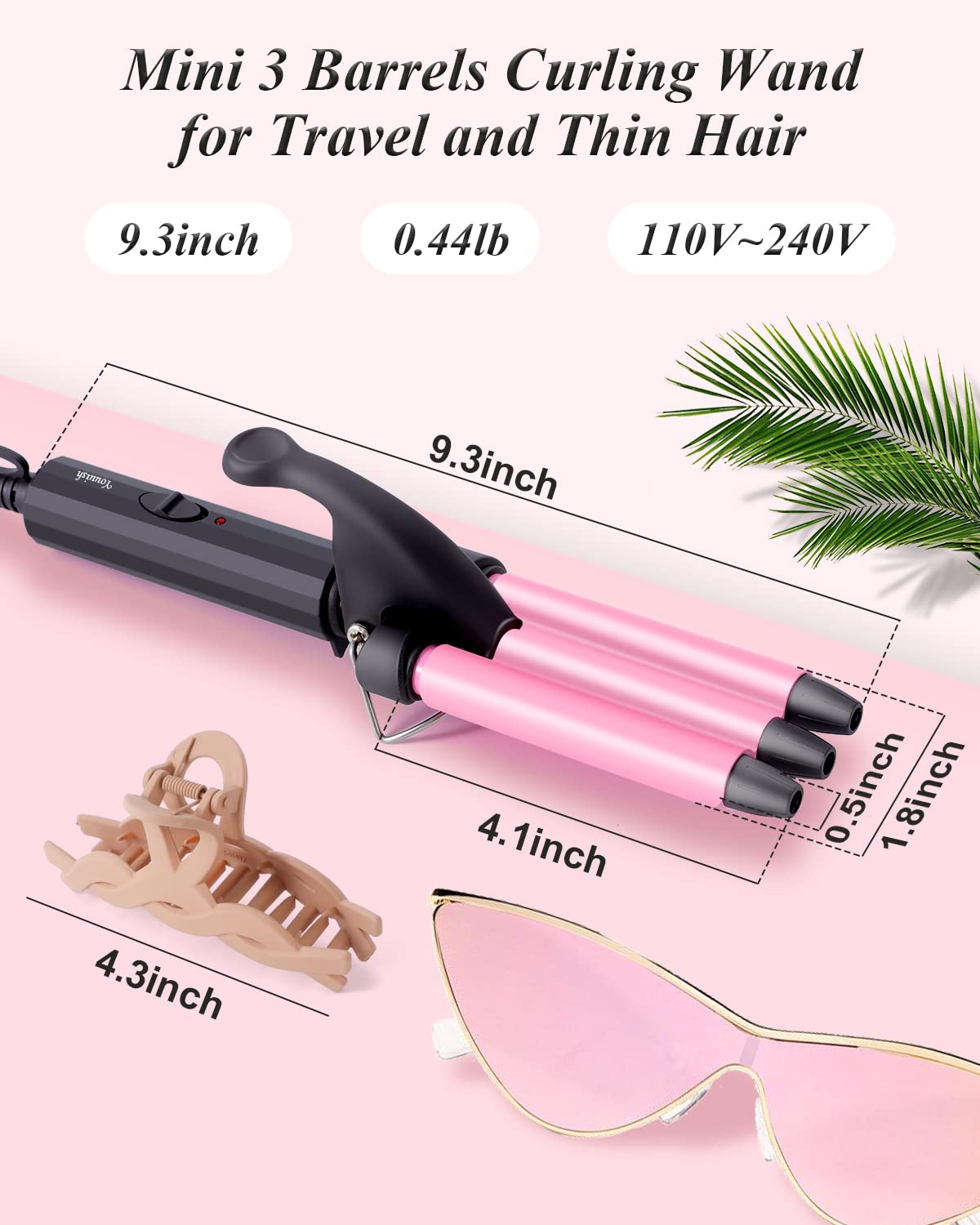 Pink hair crimper with included styling accessories