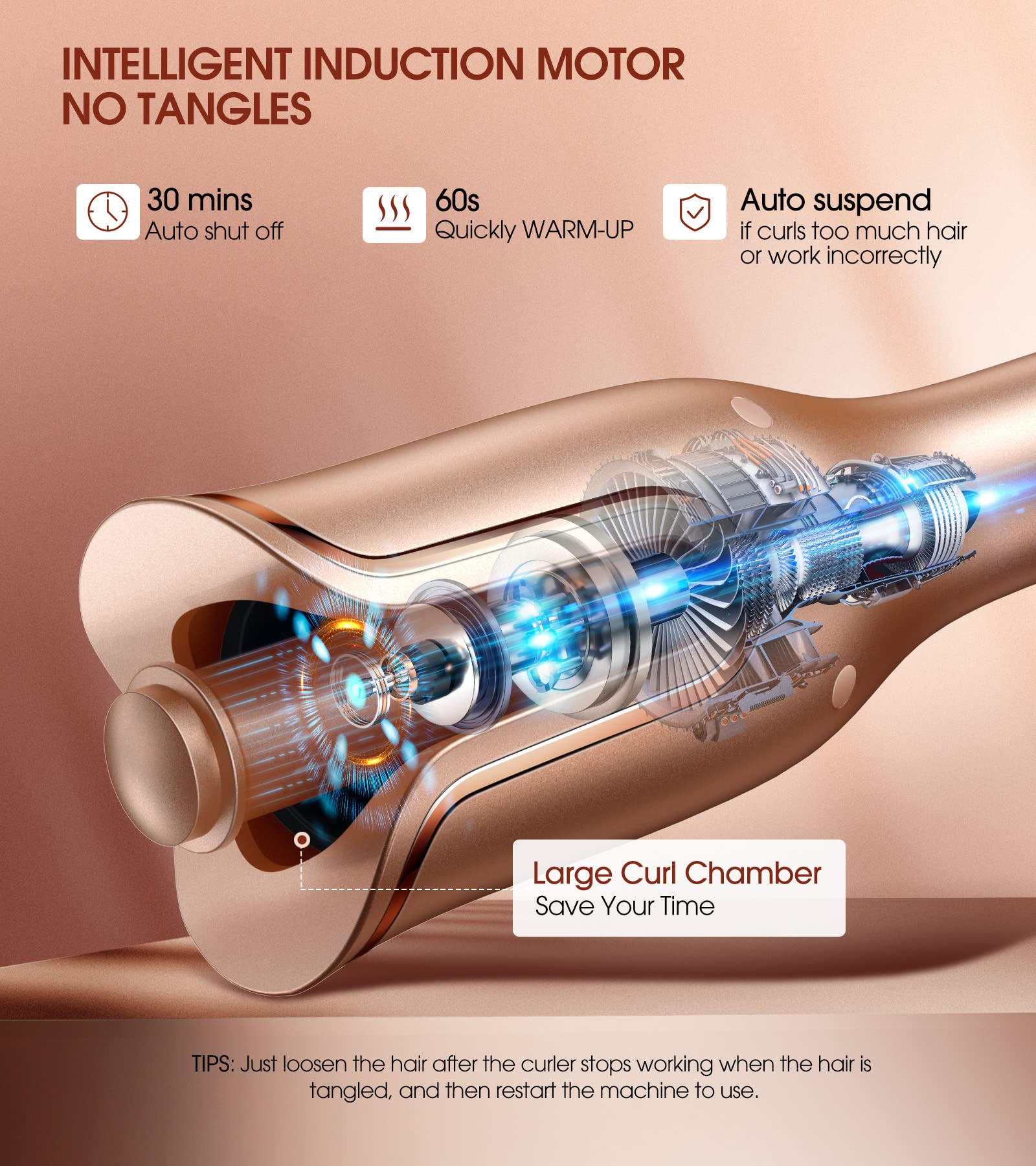 Side profile of Follexmoe professional rotating curling iron